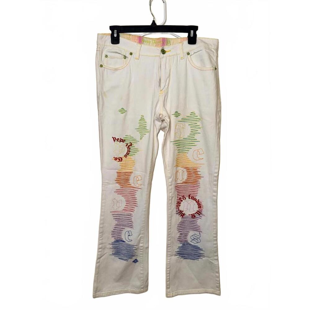 Pepe Jeans White Embroidered‎ Jeans y2k